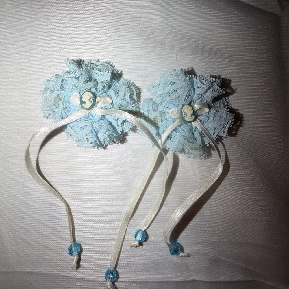 Delicate Blue Lace Hair Barrettes for Kids. Vintage/handmade